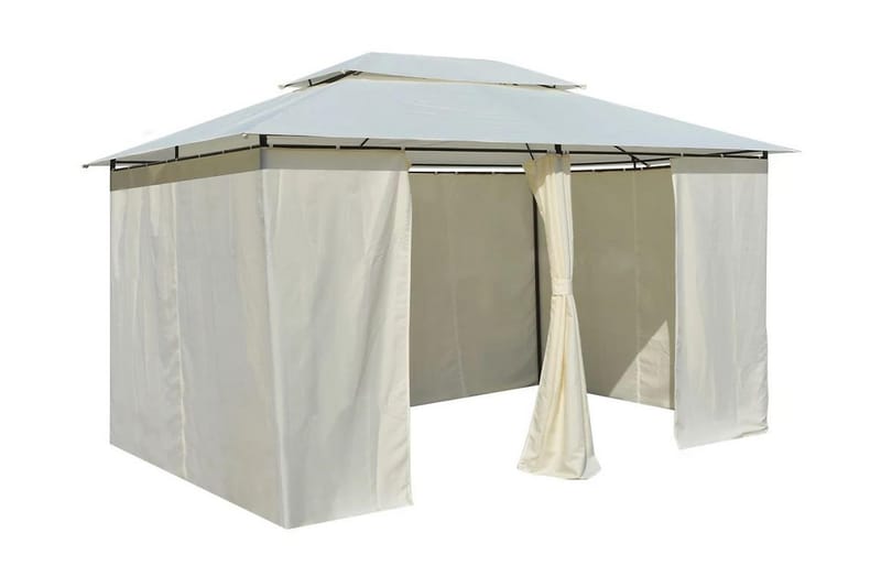Havetelt Med Gardiner 4 X 3 M Hvid - Hvid - Havemøbler - Solafskærmning - Havepavilloner - Komplet pavillon