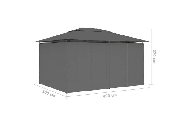 Havetelt Med Gardiner 4x3 m Antracitgrå - Grå - Havemøbler - Solafskærmning - Havepavilloner - Komplet pavillon