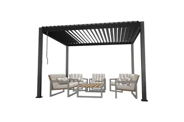 Mirador Paviljong 3x3x2,5 m med gardiner Mörkgrå Dark grey - Havemøbler - Solafskærmning - Havepavilloner - Komplet pavillon