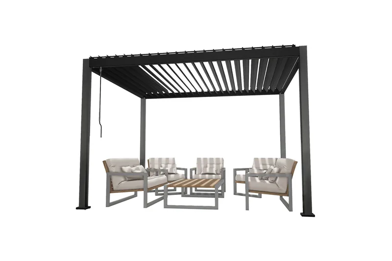 Mirador Paviljong 3x3x2,5 m med gardiner Mörkgrå Dark grey - Havemøbler - Solafskærmning - Havepavilloner - Komplet pavillon