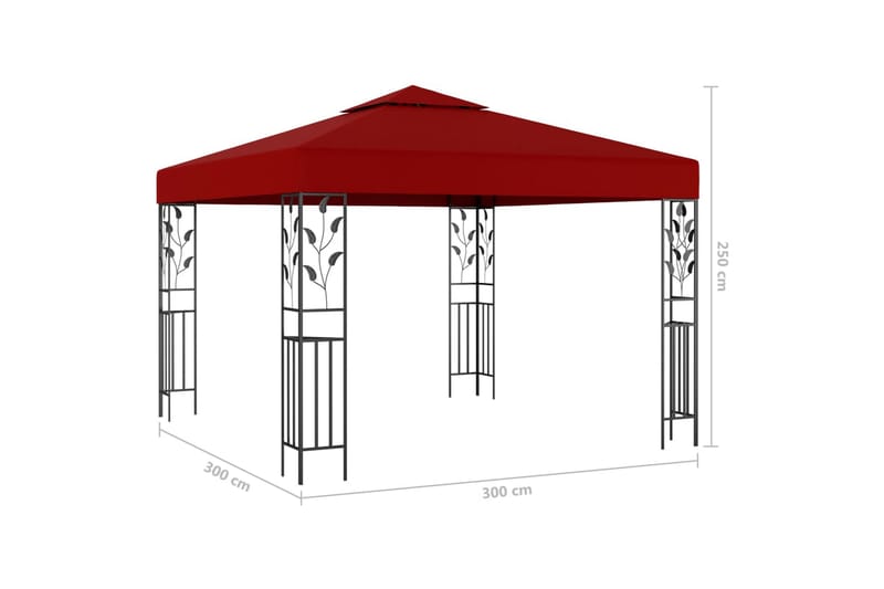 Pavillon 3x3 m Vinrød - Rød - Komplet pavillon