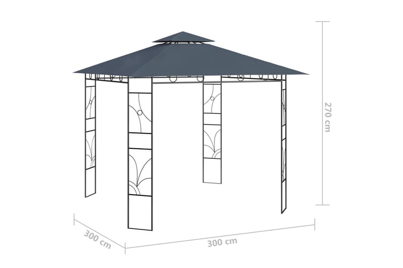 pavillon 3x3x2,7 m 160 g/m² antracitgrå - Antracit - Komplet pavillon