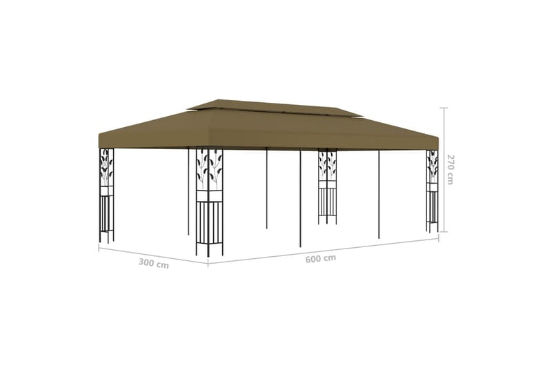 Pavillon 6x3 m 180 g/m² gråbrun - Gråbrun - Havemøbler - Solafskærmning - Havepavilloner - Komplet pavillon