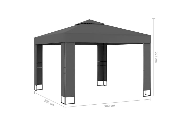 pavillon med dobbelt tag og lyskæder 3x3 m antracitgrå - Antracit - Komplet pavillon