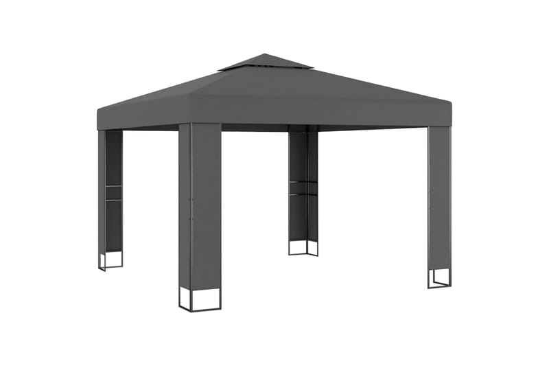 pavillon med dobbelt tag og lyskæder 3x3 m antracitgrå - Antracit - Havemøbler - Solafskærmning - Havepavilloner - Komplet pavillon