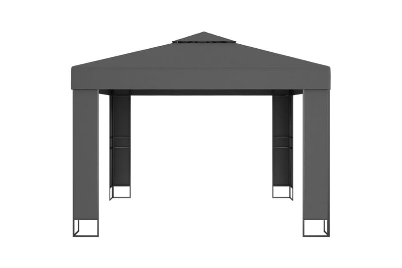 pavillon med dobbelt tag og lyskæder 3x3 m antracitgrå - Antracit - Havemøbler - Solafskærmning - Havepavilloner - Komplet pavillon