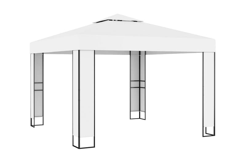 pavillon med dobbelt tag og lyskæder 3x3 m hvid - Hvid - Havemøbler - Solafskærmning - Havepavilloner - Komplet pavillon