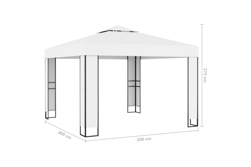 pavillon med dobbelt tag og lyskæder 3x3 m hvid - Hvid - Komplet pavillon