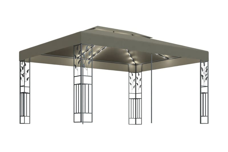 pavillon med dobbelt tag og lyskæder 3x4 m 180 g/m² gråbrun - Gråbrun - Komplet pavillon