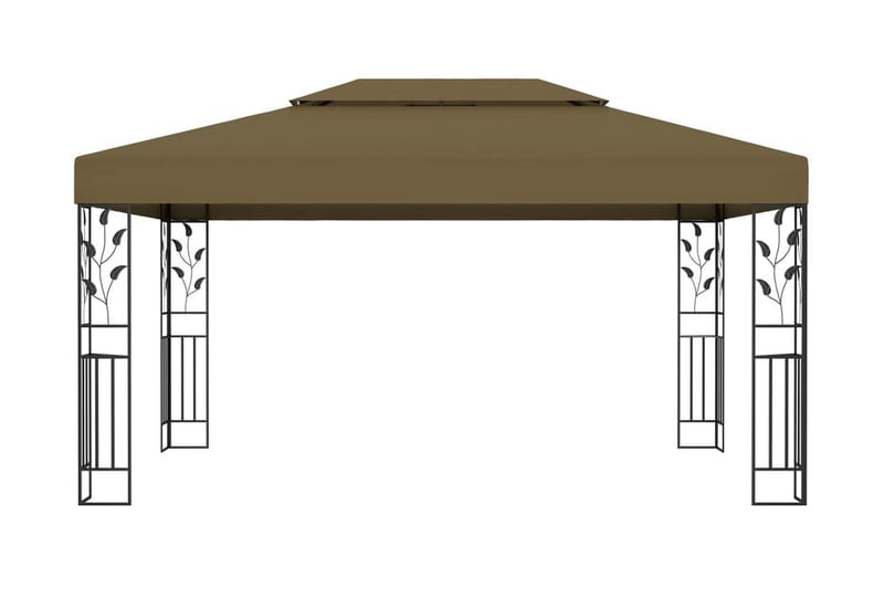 pavillon med dobbelt tag og lyskæder 3x4 m 180 g/m² gråbrun - Gråbrun - Havemøbler - Solafskærmning - Havepavilloner - Komplet pavillon