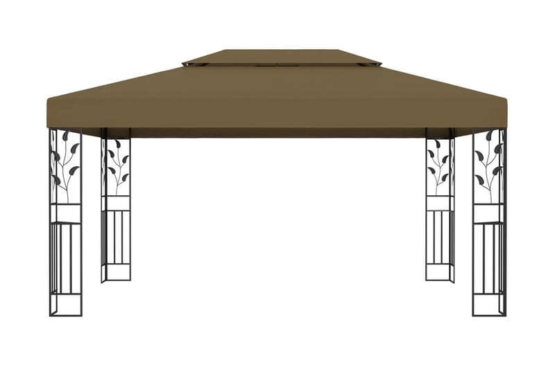 pavillon med dobbelt tag og lyskæder 3x4 m 180 g/m² gråbrun - Gråbrun - Komplet pavillon