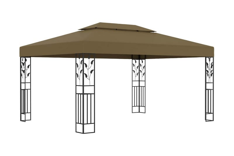 pavillon med dobbelt tag og lyskæder 3x4 m 180 g/m² gråbrun - Gråbrun - Havemøbler - Solafskærmning - Havepavilloner - Komplet pavillon