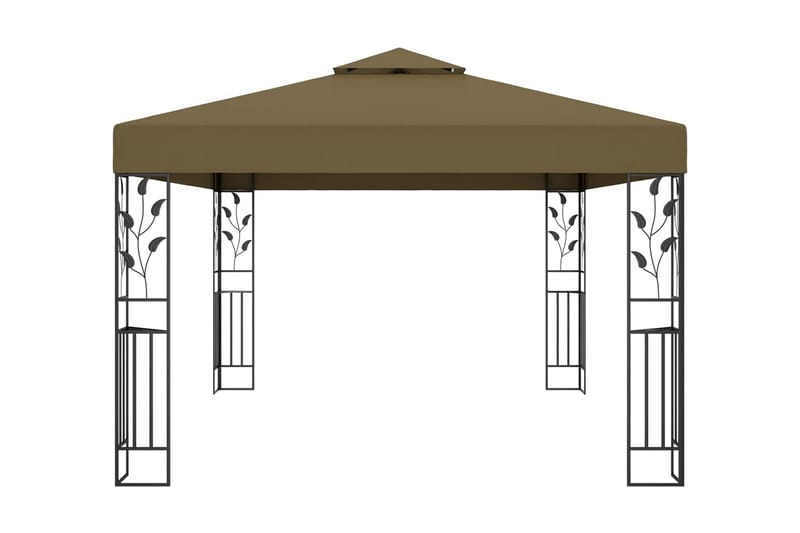 pavillon med dobbelt tag og lyskæder 3x4 m 180 g/m² gråbrun - Gråbrun - Havemøbler - Solafskærmning - Havepavilloner - Komplet pavillon