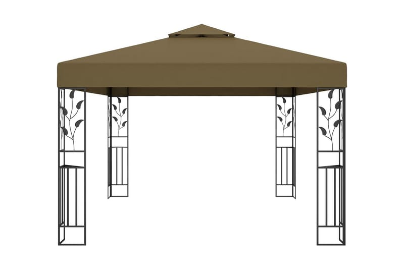 pavillon med dobbelt tag og lyskæder 3x4 m 180 g/m² gråbrun - Gråbrun - Komplet pavillon