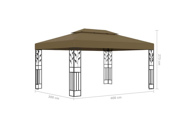 pavillon med dobbelt tag og lyskæder 3x4 m 180 g/m² gråbrun - Gråbrun - Komplet pavillon