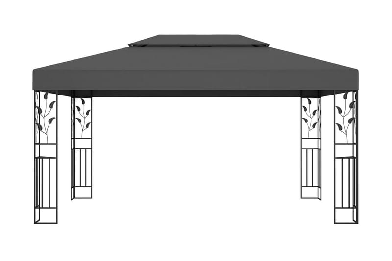 pavillon med dobbelt tag og lyskæder 3x4 m antracitgrå - Antracit - Havemøbler - Solafskærmning - Havepavilloner - Komplet pavillon