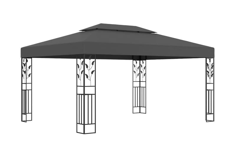 pavillon med dobbelt tag og lyskæder 3x4 m antracitgrå - Antracit - Havemøbler - Solafskærmning - Havepavilloner - Komplet pavillon