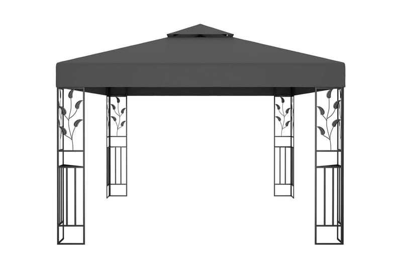 pavillon med dobbelt tag og lyskæder 3x4 m antracitgrå - Antracit - Havemøbler - Solafskærmning - Havepavilloner - Komplet pavillon
