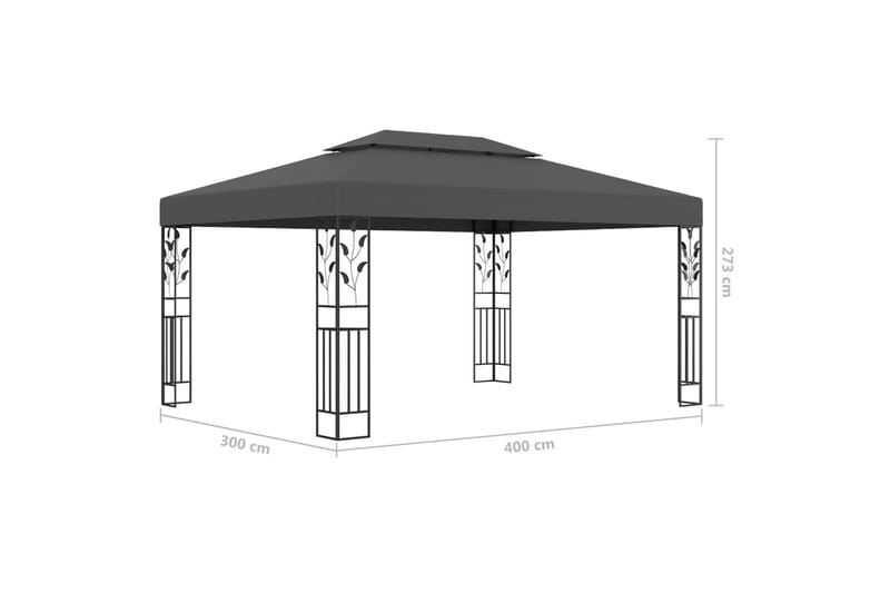 pavillon med dobbelt tag og lyskæder 3x4 m antracitgrå - Antracit - Komplet pavillon