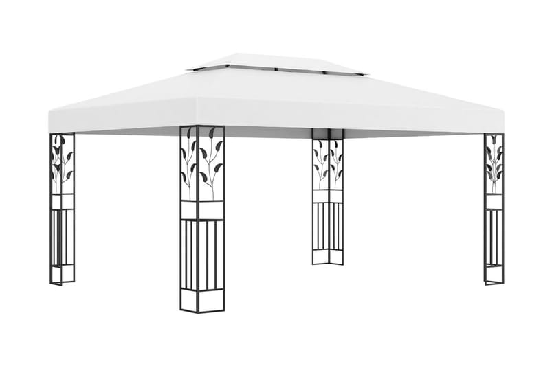 pavillon med dobbelt tag og lyskæder 3x4 m hvid - Hvid - Havemøbler - Solafskærmning - Havepavilloner - Komplet pavillon