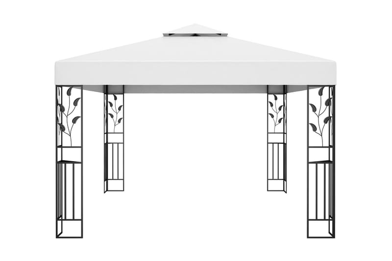 pavillon med dobbelt tag og lyskæder 3x4 m hvid - Hvid - Komplet pavillon