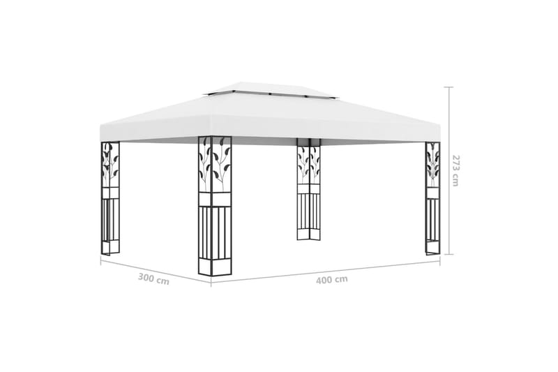 pavillon med dobbelt tag og lyskæder 3x4 m hvid - Hvid - Havemøbler - Solafskærmning - Havepavilloner - Komplet pavillon