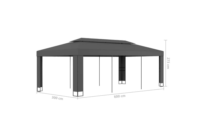 Pavillon Med Dobbelttag 3x6 m Antracitgrå - Grå - Komplet pavillon