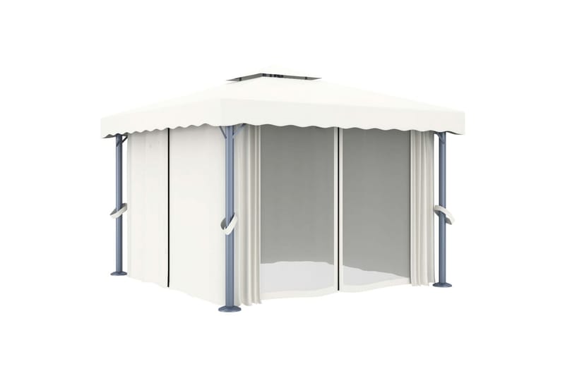 Pavillon Med Gardin 3x3 m Cremefarvet - Creme - Havemøbler - Solafskærmning - Havepavilloner - Komplet pavillon