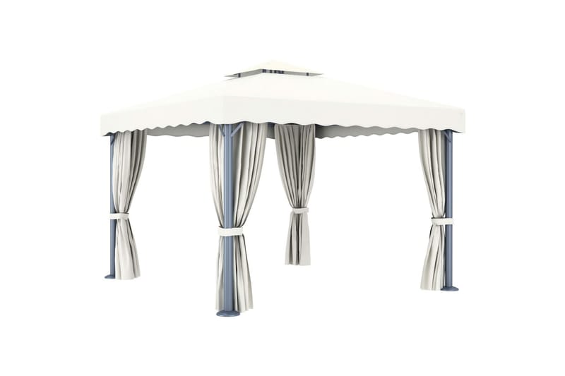 Pavillon Med Gardin 3x3 m Cremefarvet - Creme - Havemøbler - Solafskærmning - Havepavilloner - Komplet pavillon