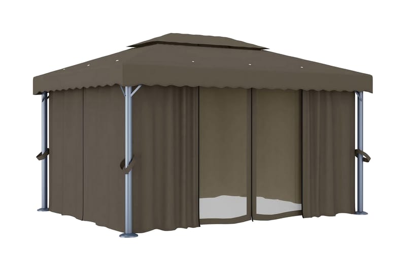 Pavillon med gardin 4x3 m aluminium gråbrun - Gråbrun - Komplet pavillon