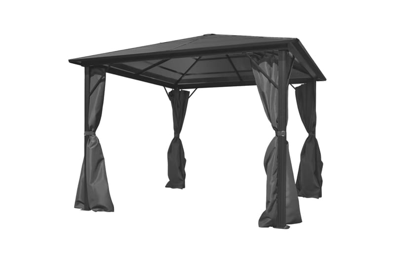 pavillon med gardin aluminium 300 x 300 cm antracitgrå - Havemøbler - Solafskærmning - Havepavilloner - Komplet pavillon