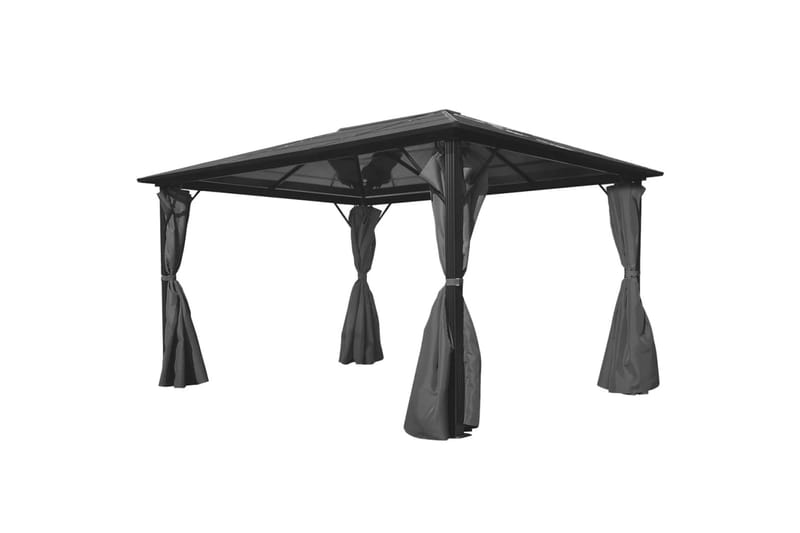 pavillon med gardin antracitgrå 400 x 300 cm aluminium - Havemøbler - Solafskærmning - Havepavilloner - Komplet pavillon