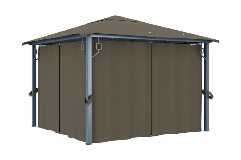 pavillon med gardin og lyskæde 300x300 cm aluminium gråbrun - Gråbrun - Havemøbler - Solafskærmning - Havepavilloner - Komplet pavillon