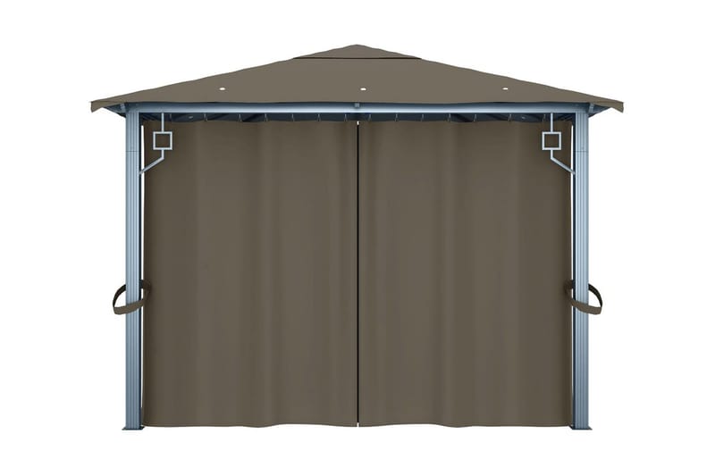 pavillon med gardin og lyskæde 400x300 cm aluminium gråbrun - Gråbrun - Havemøbler - Solafskærmning - Havepavilloner - Komplet pavillon