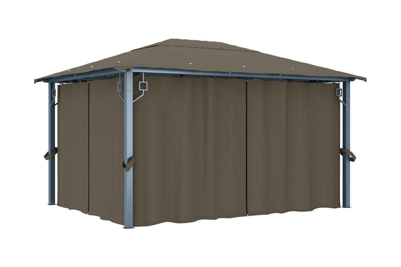pavillon med gardin og lyskæde 400x300 cm aluminium gråbrun - Gråbrun - Havemøbler - Solafskærmning - Havepavilloner - Komplet pavillon