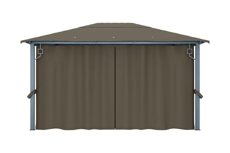 pavillon med gardin og lyskæde 400x300 cm aluminium gråbrun - Gråbrun - Havemøbler - Solafskærmning - Havepavilloner - Komplet pavillon