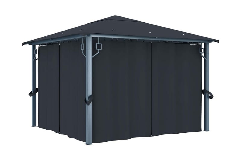 pavillon med gardin og lyskæder 300x300 cm aluminium - Antracit - Havemøbler - Solafskærmning - Havepavilloner - Komplet pavillon