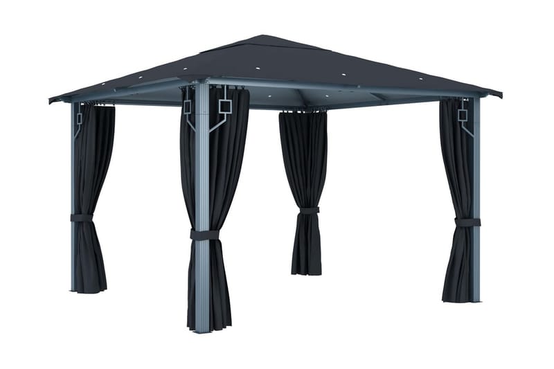 pavillon med gardin og lyskæder 300x300 cm aluminium - Antracit - Havemøbler - Solafskærmning - Havepavilloner - Komplet pavillon