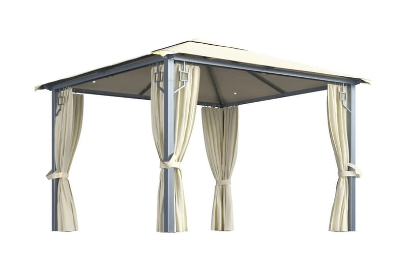 pavillon med gardin og lyskæder 300x300 cm aluminium creme - Creme - Havemøbler - Solafskærmning - Havepavilloner - Komplet pavillon