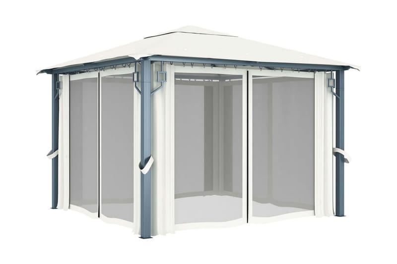 pavillon med gardin og lyskæder 300x300 cm aluminium creme - Creme - Havemøbler - Solafskærmning - Havepavilloner - Komplet pavillon