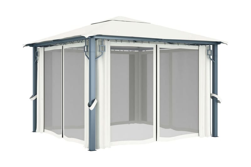 pavillon med gardin og lyskæder 300x300 cm aluminium creme - Creme - Komplet pavillon