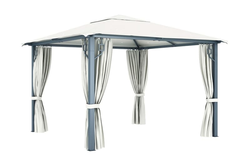 pavillon med gardin og lyskæder 300x300 cm aluminium creme - Creme - Havemøbler - Solafskærmning - Havepavilloner - Komplet pavillon