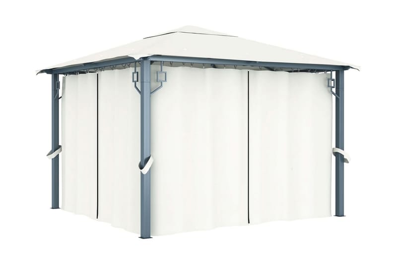 pavillon med gardin og lyskæder 300x300 cm aluminium creme - Creme - Havemøbler - Solafskærmning - Havepavilloner - Komplet pavillon