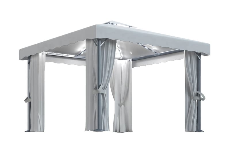 pavillon med gardin og lyskæder 3x3 m cremehvid - Creme - Havemøbler - Solafskærmning - Havepavilloner - Komplet pavillon