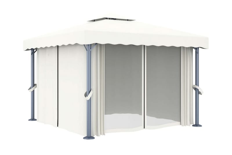 pavillon med gardin og lyskæder 3x3 m cremehvid - Creme - Komplet pavillon