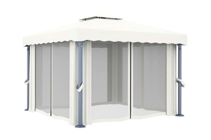 pavillon med gardin og lyskæder 3x3 m cremehvid - Creme - Komplet pavillon