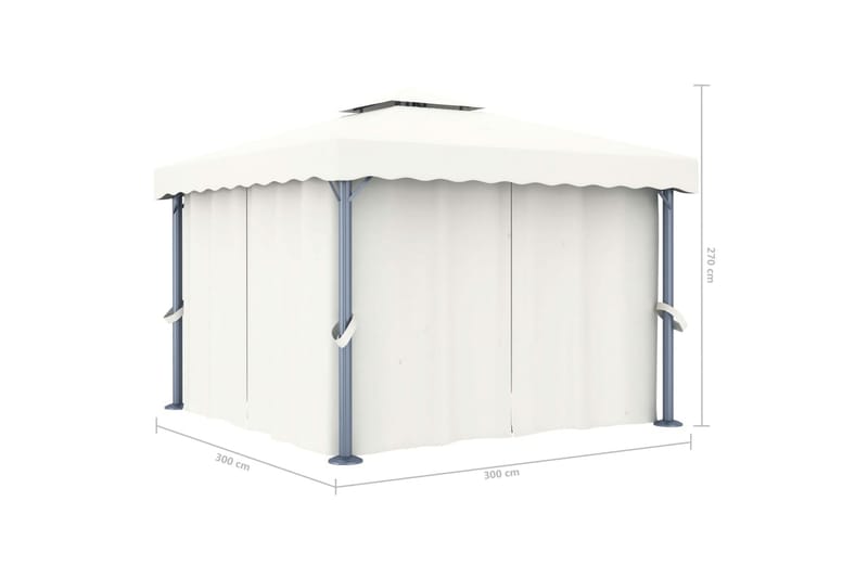 pavillon med gardin og lyskæder 3x3 m cremehvid - Creme - Havemøbler - Solafskærmning - Havepavilloner - Komplet pavillon