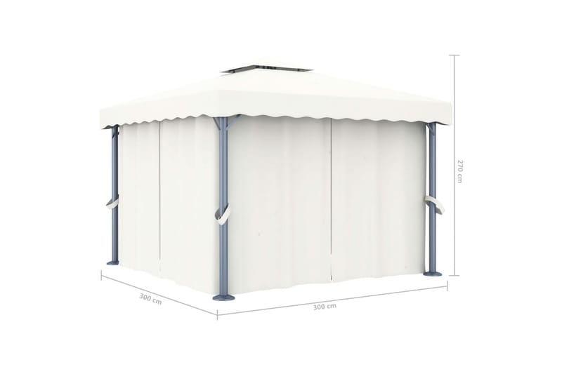 pavillon med gardin og lyskæder 3x3 m cremehvid - Creme - Komplet pavillon