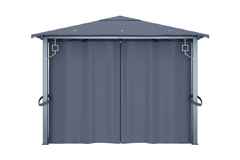pavillon med gardin og lyskæder 400x300 cm aluminium - Antracit - Havemøbler - Solafskærmning - Havepavilloner - Komplet pavillon