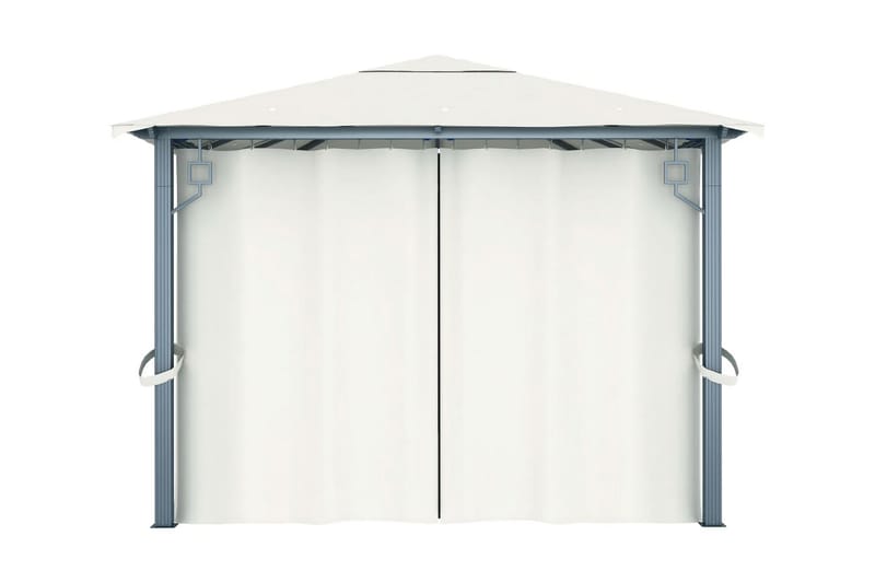 pavillon med gardin og lyskæder 400x300 cm aluminium creme - Creme - Havemøbler - Solafskærmning - Havepavilloner - Komplet pavillon